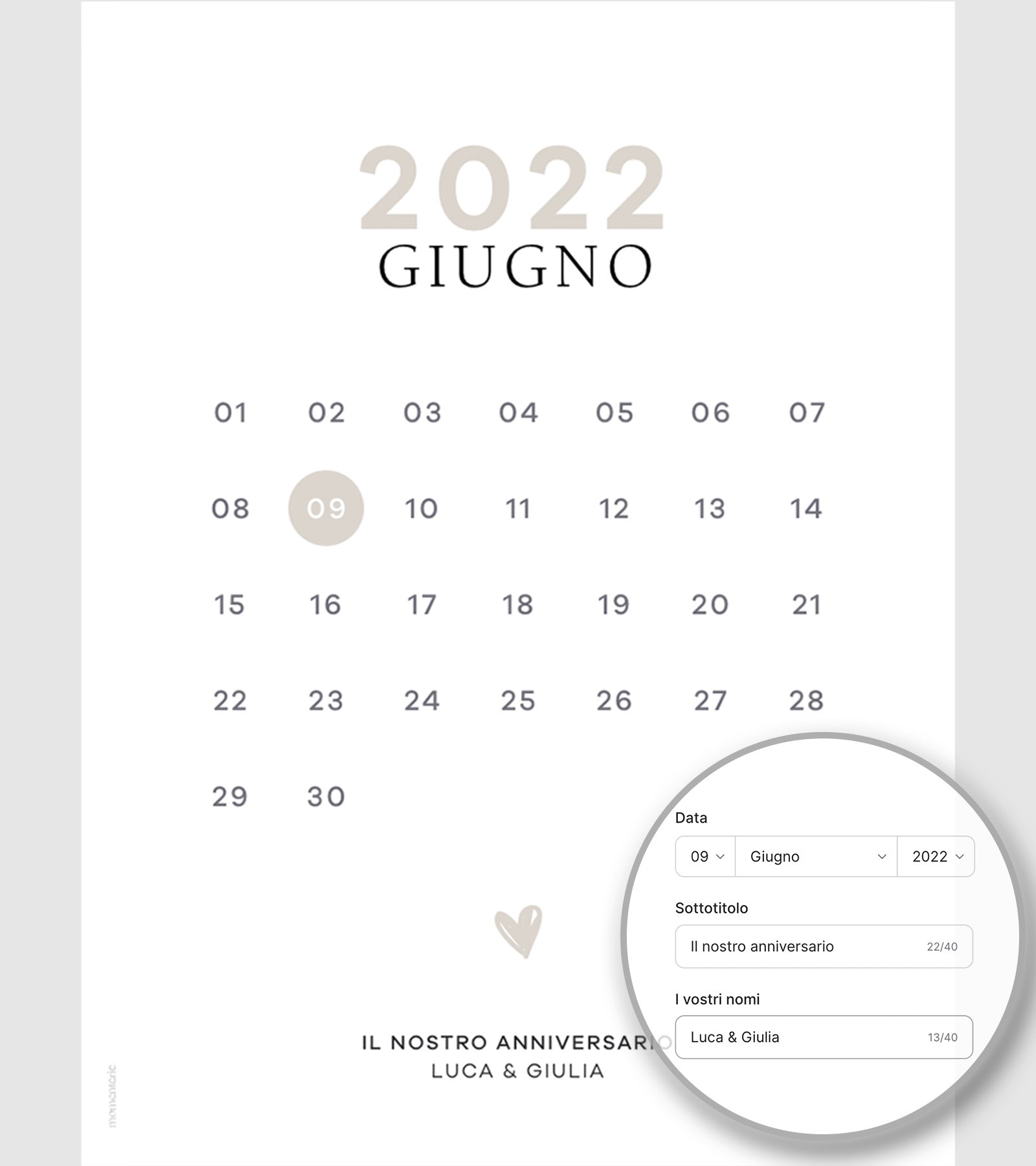 Poster data personalizzato – stampa minimalista con data e nomi, regalo unico ed elegante per coppie e occasioni speciali