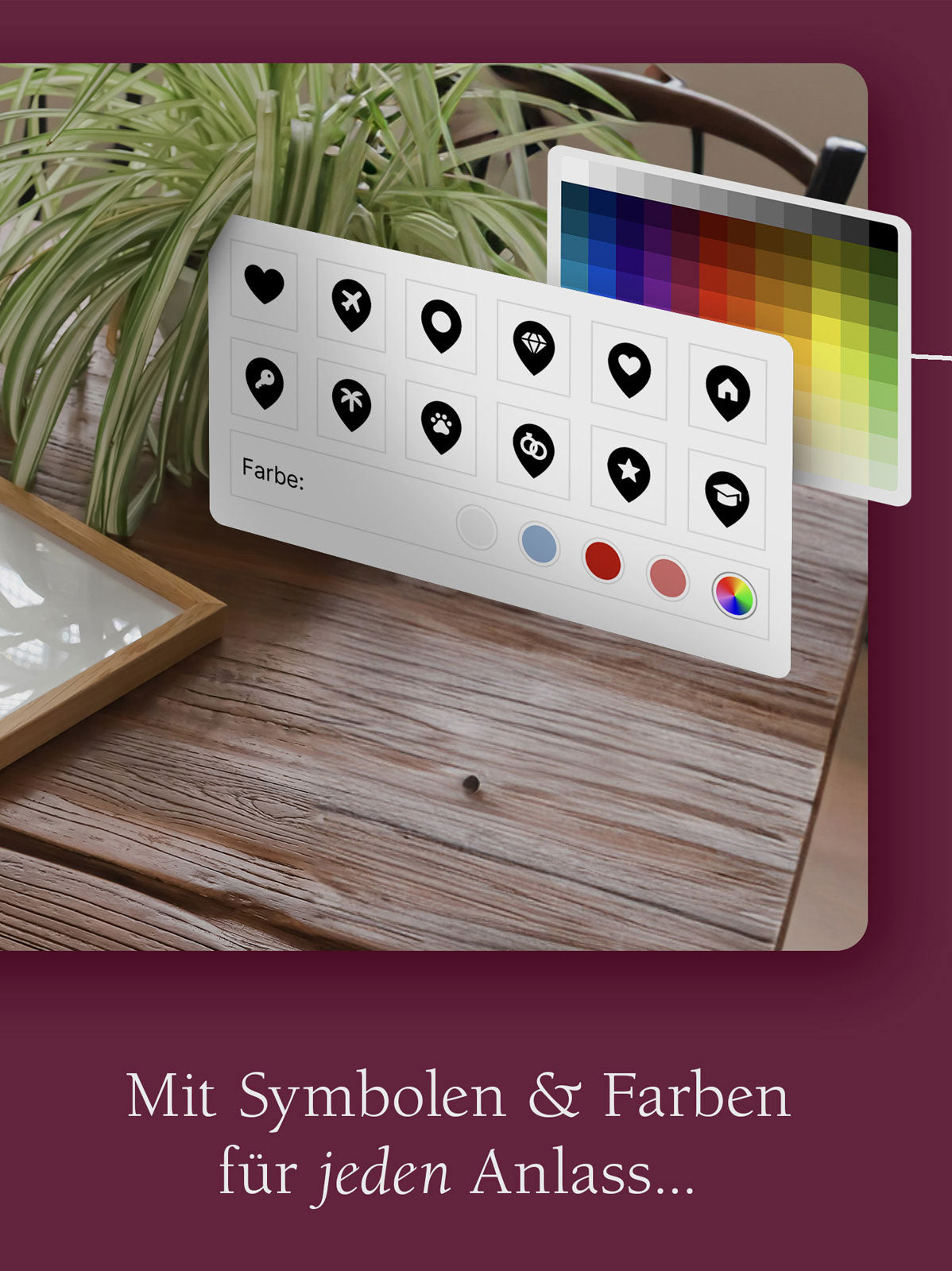 Individuelle Stadtkarte mit frei wählbaren Symbolen und Farben – personalisiertes Design für Hochzeit, Familie, Reisen oder besondere Erinnerungen