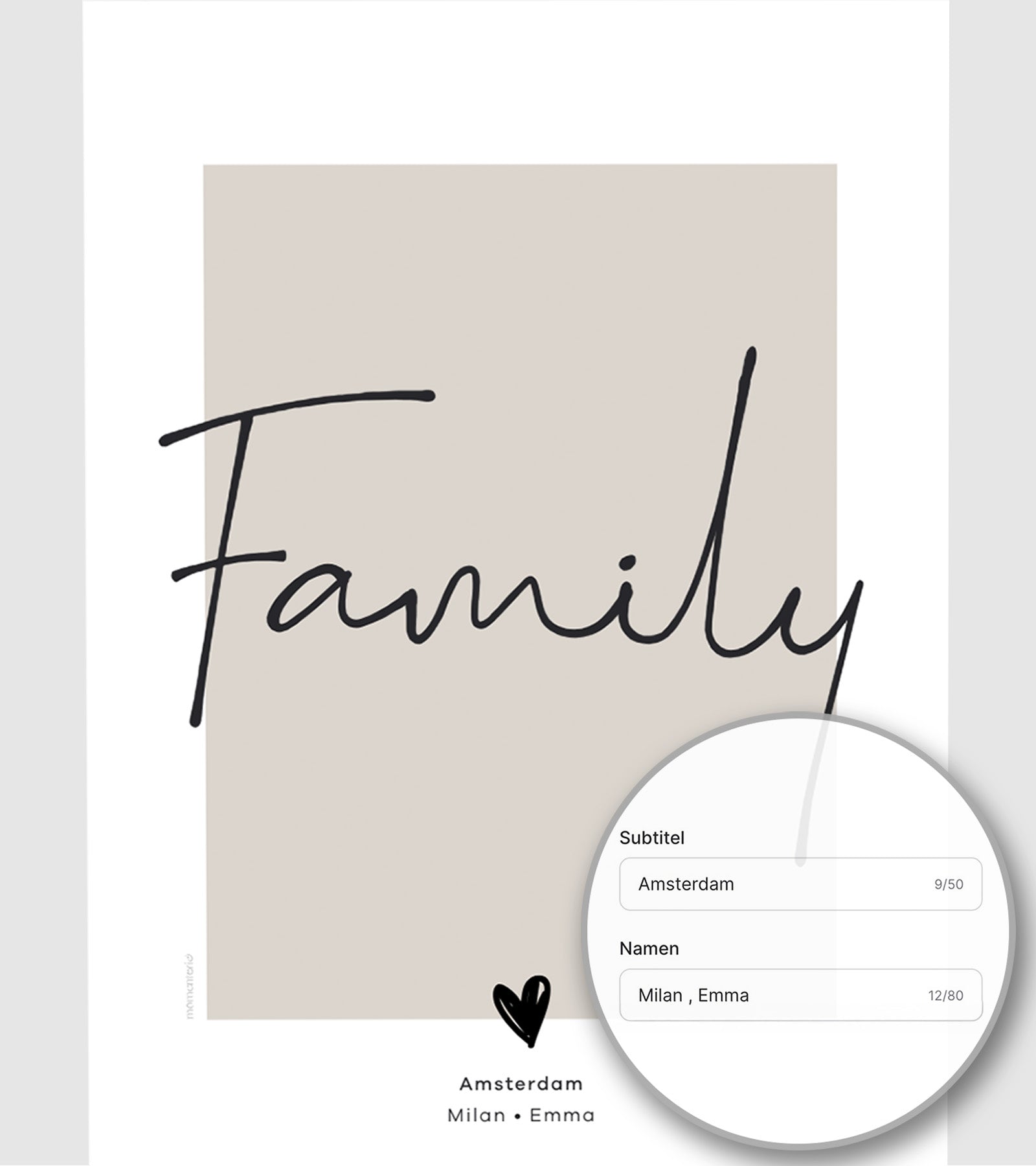 Gepersonaliseerde familieposter – minimalistische line art illustratie als uniek cadeau en stijlvolle wanddecoratie voor thuis